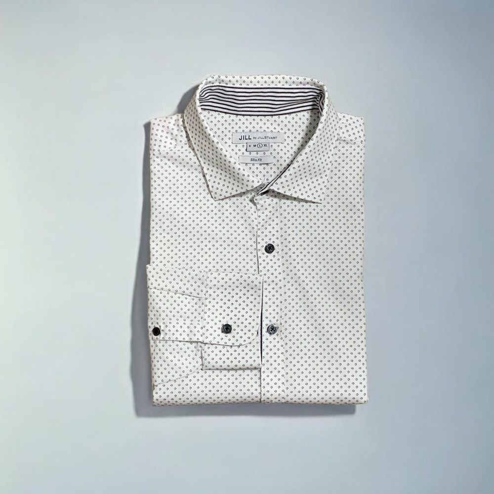 Jill By Jill Stuart Slim-Fit Geo-Print Dress Shirt In White & Black | Size L